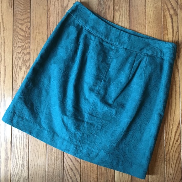 Ann Taylor LOFT Teal Green Damask Mini Skirt 6 - Picture 3 of 7